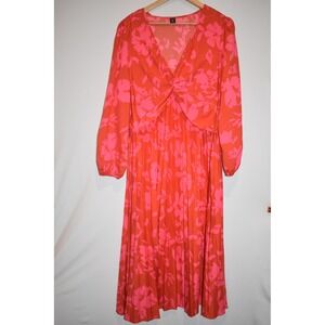 Shein Curve Red Long Sleeve Dress 1XL‎ Pink Flower Pattern, Polyester